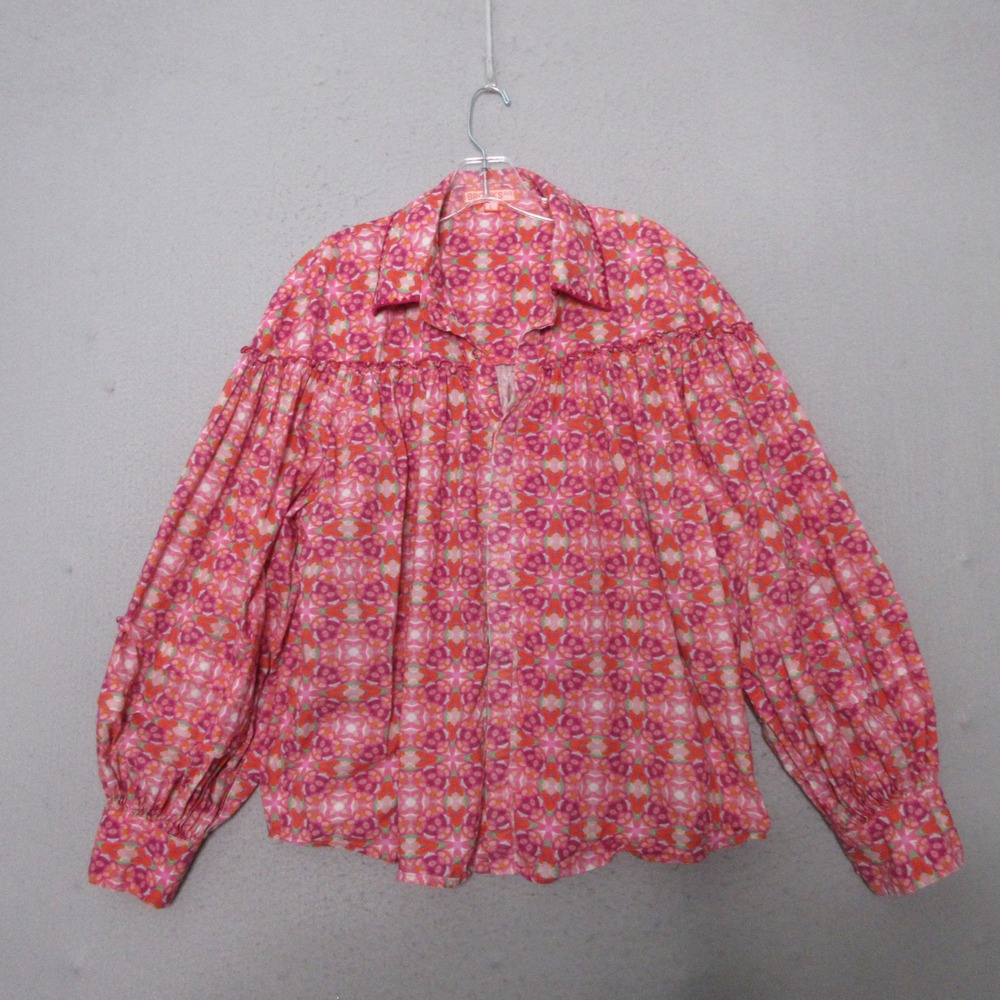Brooks Avenue Top Large Vibrant Embroidered Boho Peasant Balloon Sleeve Ruffle